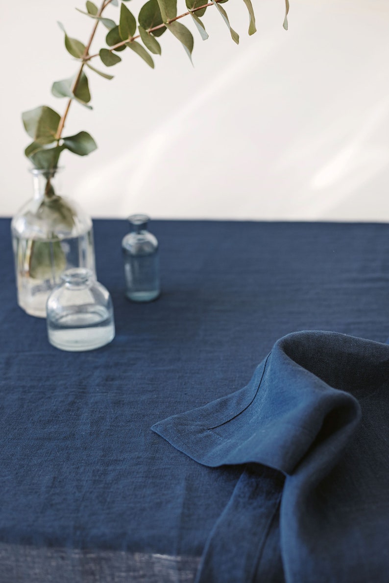 Dark Blue Linen Tablecloth Soft Linen Tablecloth Linen Etsy