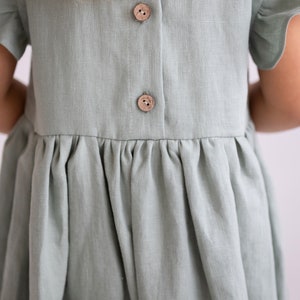 Girls Linen Dress With Ruffles, Natural Linen Sleeveless Dress, Toddler Linen Boho Dress, Sage Linen Summer Dress, Girls Casual Linen Dress image 4