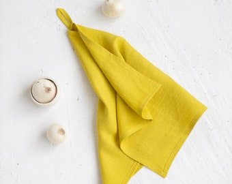 Linen Tea Towels - Set Of 2,Natural Linen Dish Towel,Mustard Kitchen Towel,Pure Linen Dishcloth, Handmade Linen Tea Towel