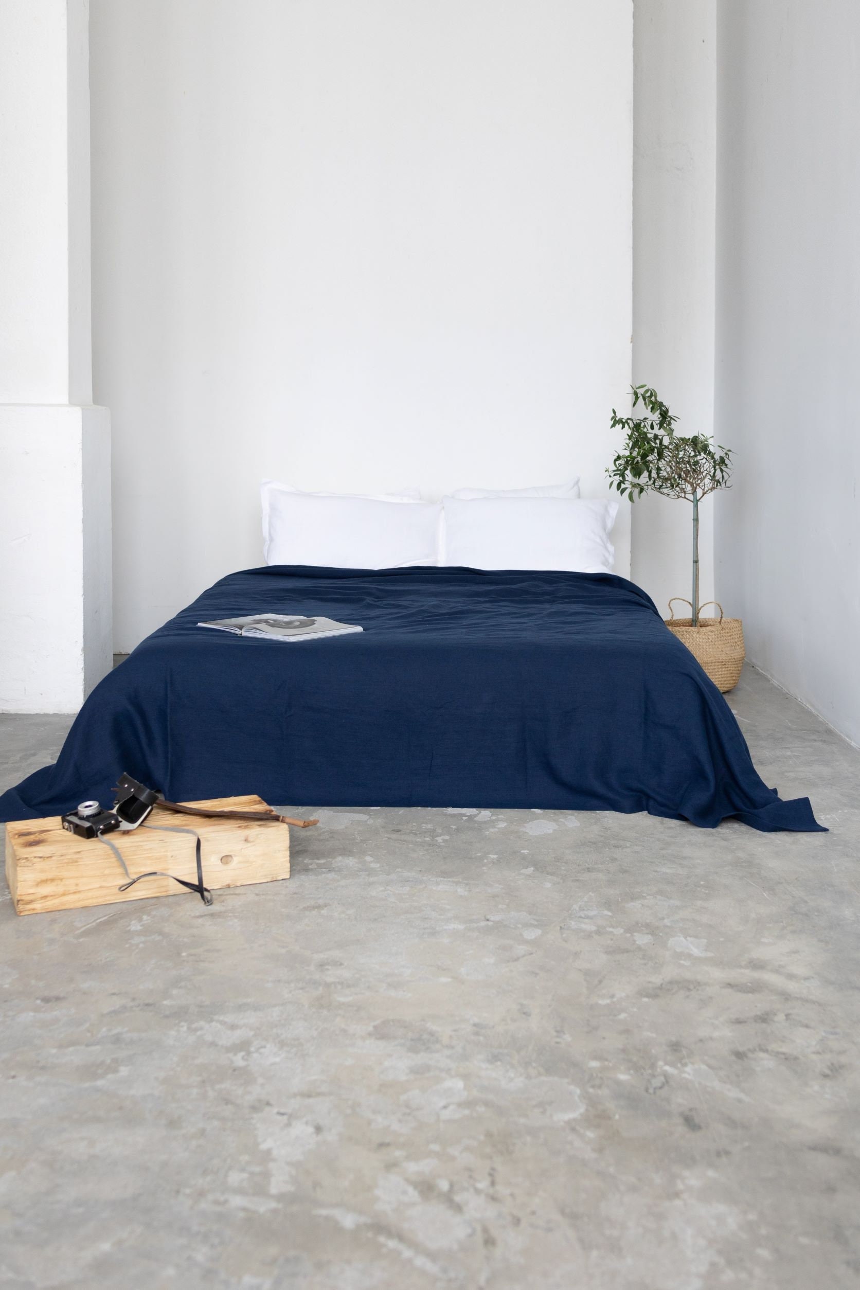 Dark blue Linen Bedspread, Blue Bedspread, Natural Bed Cover, Linen Bed Throw, Large Linen Coverlet, Pure Linen Bedding, Linen Bed Cover