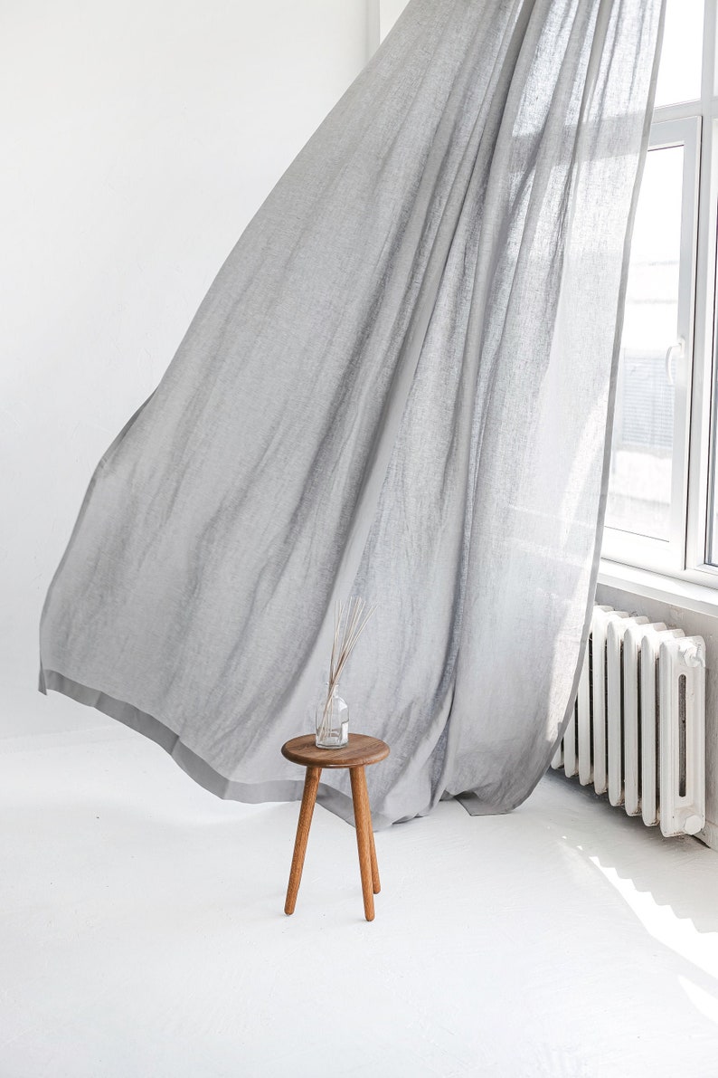 86.6/220 cm Width Light grey Linen Curtain, Natural Linen Window Drape, Softened Linen Curtain Panel, Extra Long Linen Curtain,Gray Curtain image 1