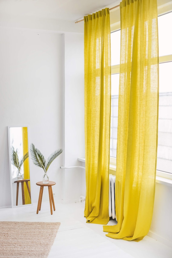 55 140 Cm Wide Yellow Long Linen Curtain Long Linen Curtain Yellow, What Size Curtains For 55 Inch Window