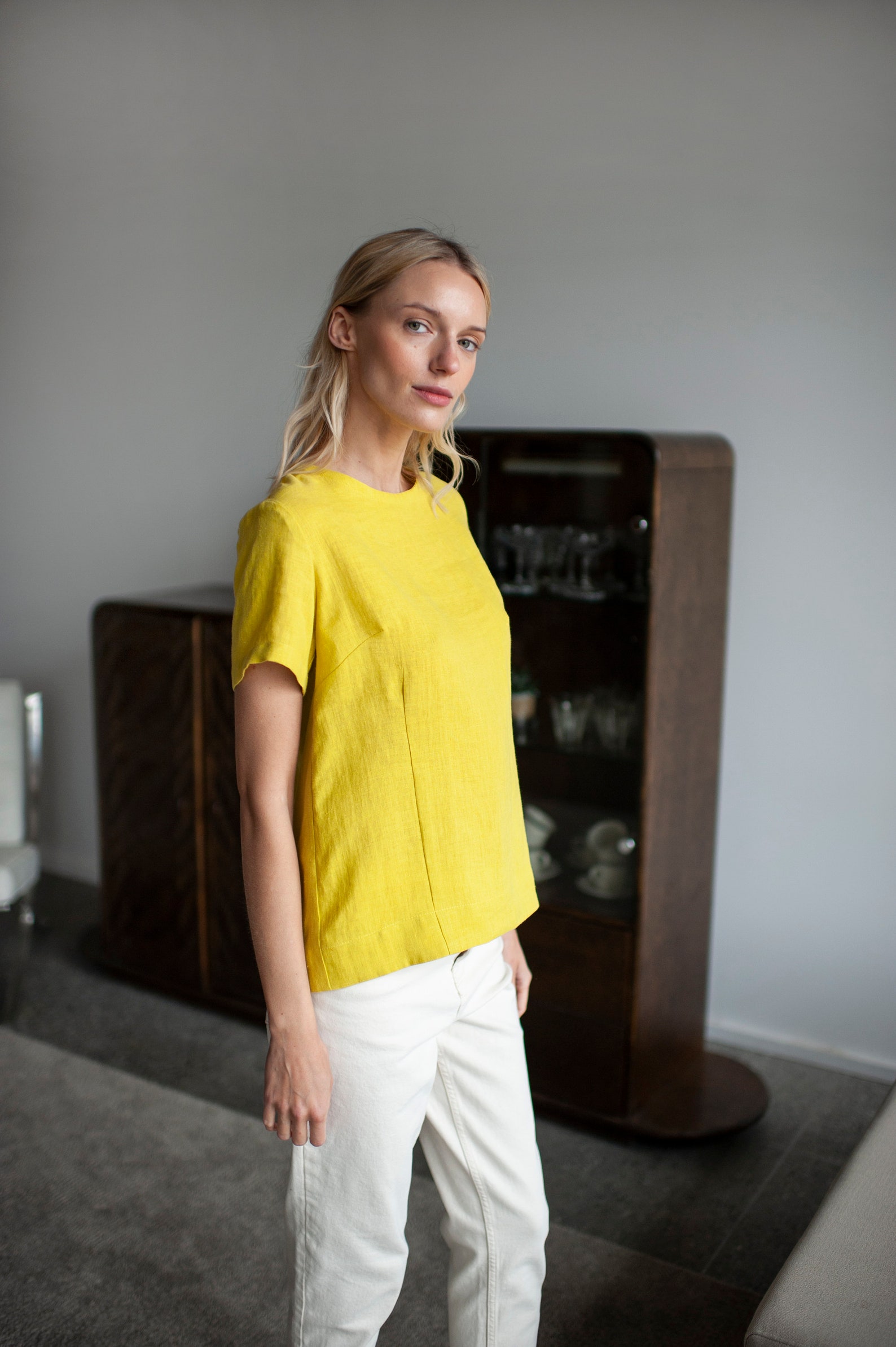 Gray Linen Top With Buttons Linen Shirt With Buttons in Back Etsy