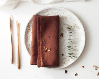 Rusty Softened Linen Napkins Set, Brick Red Linen Cloth Napkins, Wedding Linen Napkins, Pure Linen Napkin, Table Linen