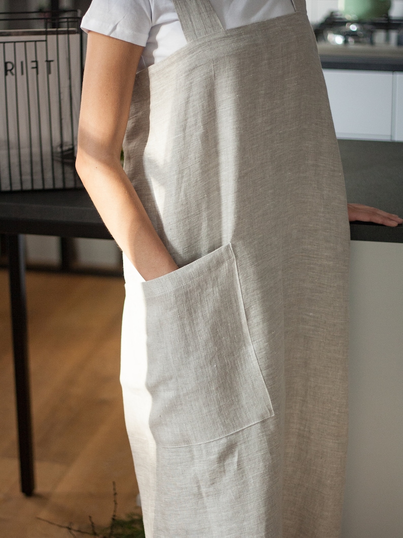 Natural Linen Pinafore with Pocket , Full Apron Linen Pinafore , Gift For Her image 5