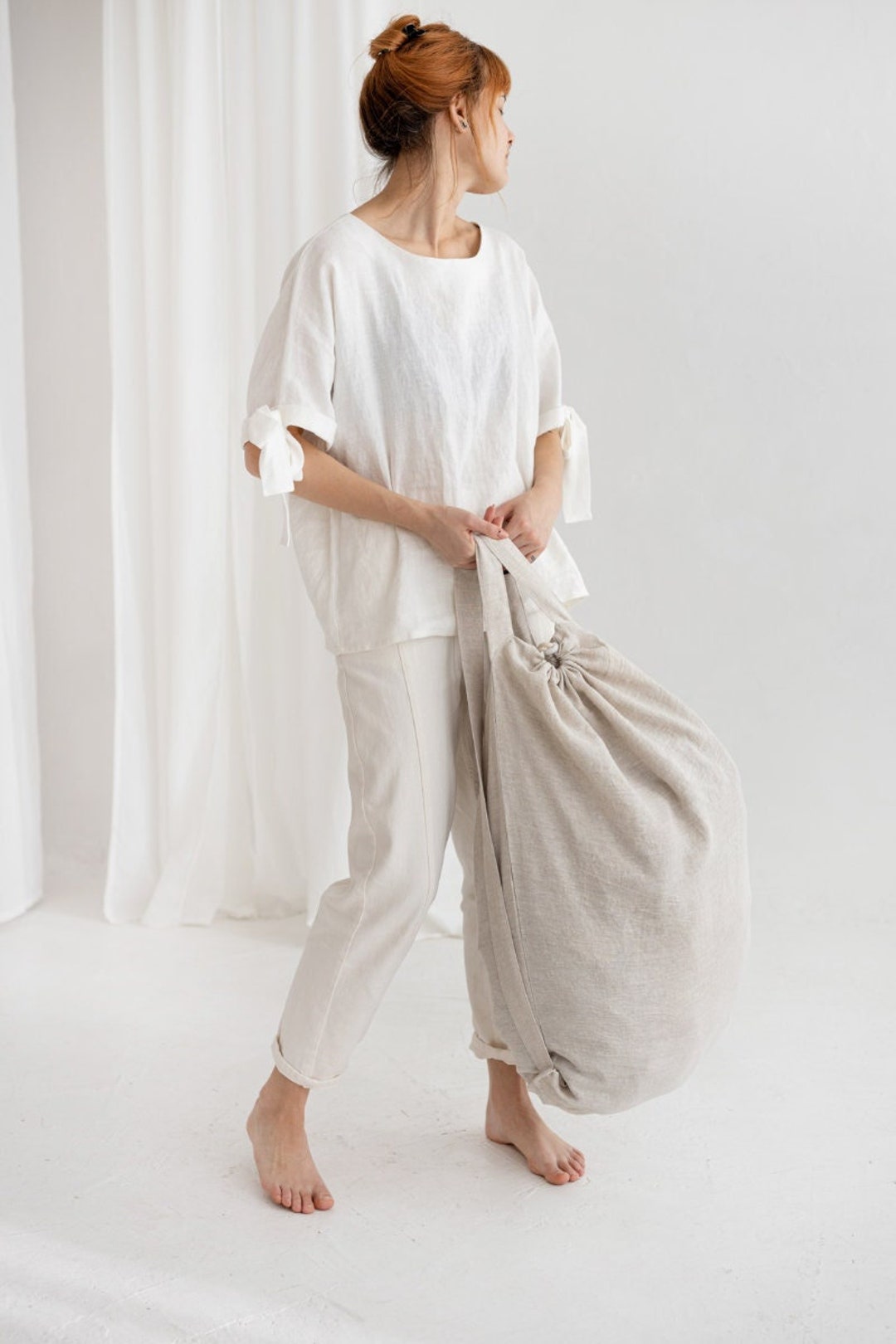 Linen Laundry Bag With Handles, Large Linen Laundry Backpack, Linen ...