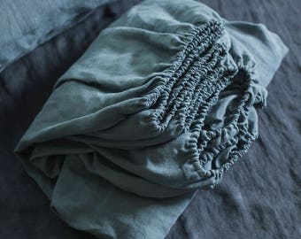 Linen Fitted Sheet, Blue Linen Sheet, Pure Linen Sheet, Queen Fitted Sheet, King Fitted Sheet, Custom Size Sheet, Flat Sheet, Flax Sheet