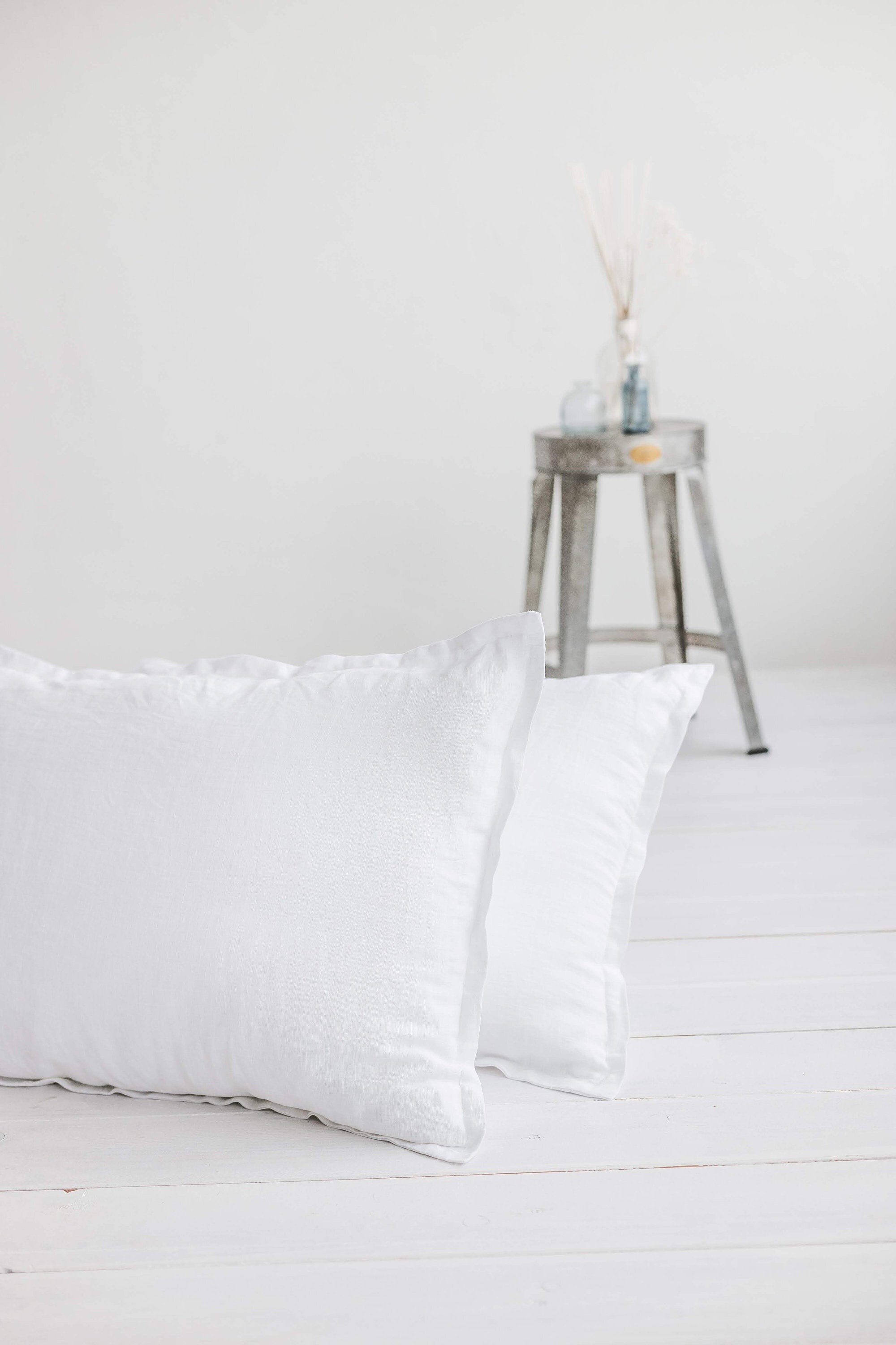 White Linen Pillow Cover With Flanges Flanged Linen Pillow Etsy