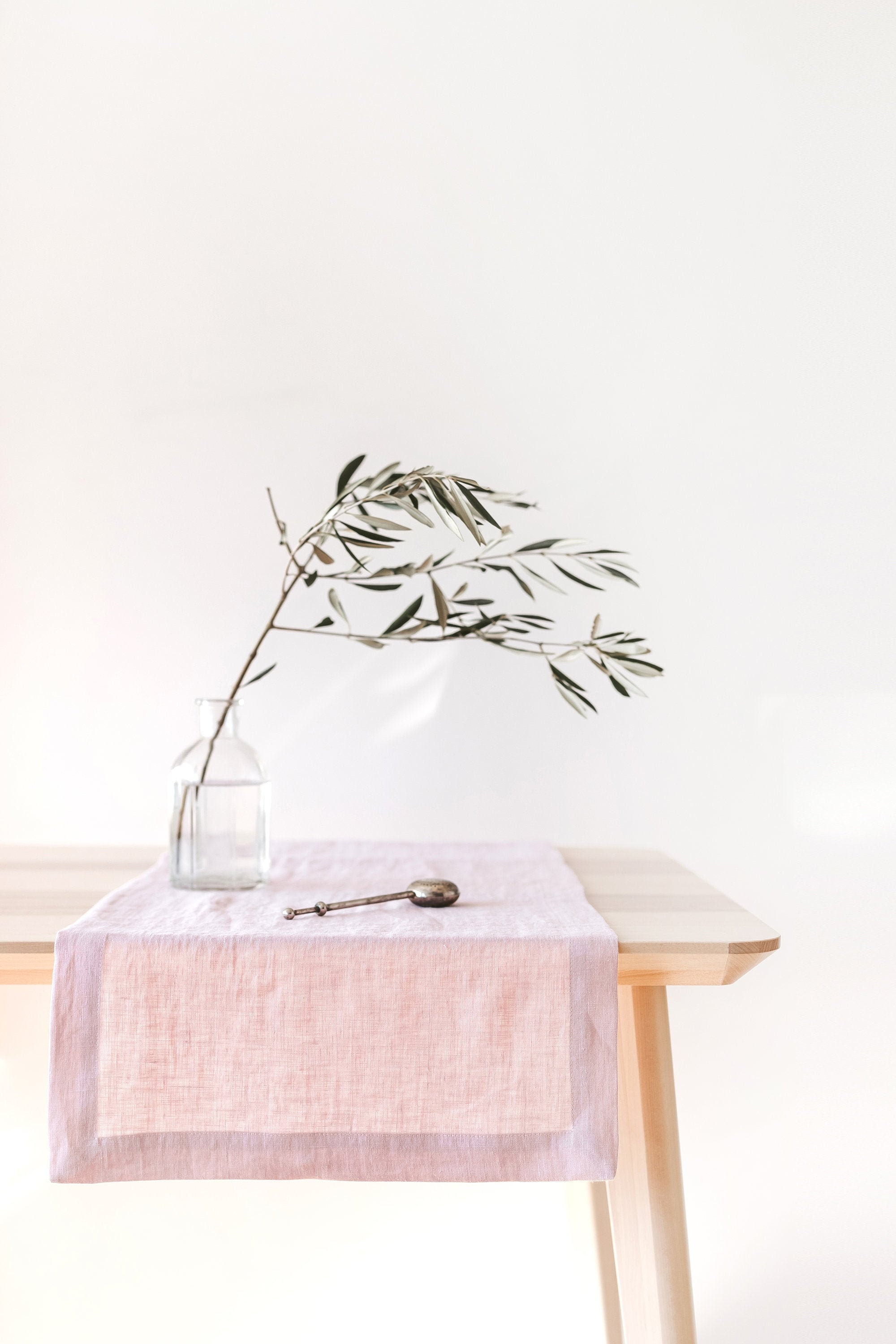 Pastel Pink Linen Table Runner, Stonewashed Table Linens, Pale Rose Table Runner