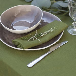 Softened Linen Napkins Set,Mitered Corners Napkins,Green Table Linen,Pure Napkin,Linen Napkin Cloth,Christmas Napkins Set,Wedding Napkins image 3