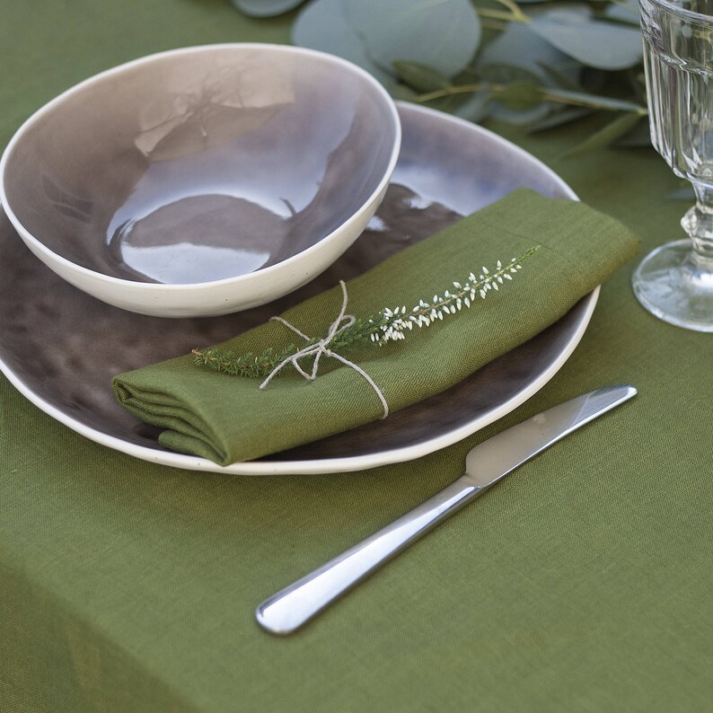 Softened Linen Napkins Set,Mitered Corners Napkins,Green Table Linen,Pure Napkin,Linen Napkin Cloth,Christmas Napkins Set,Wedding Napkins image 3