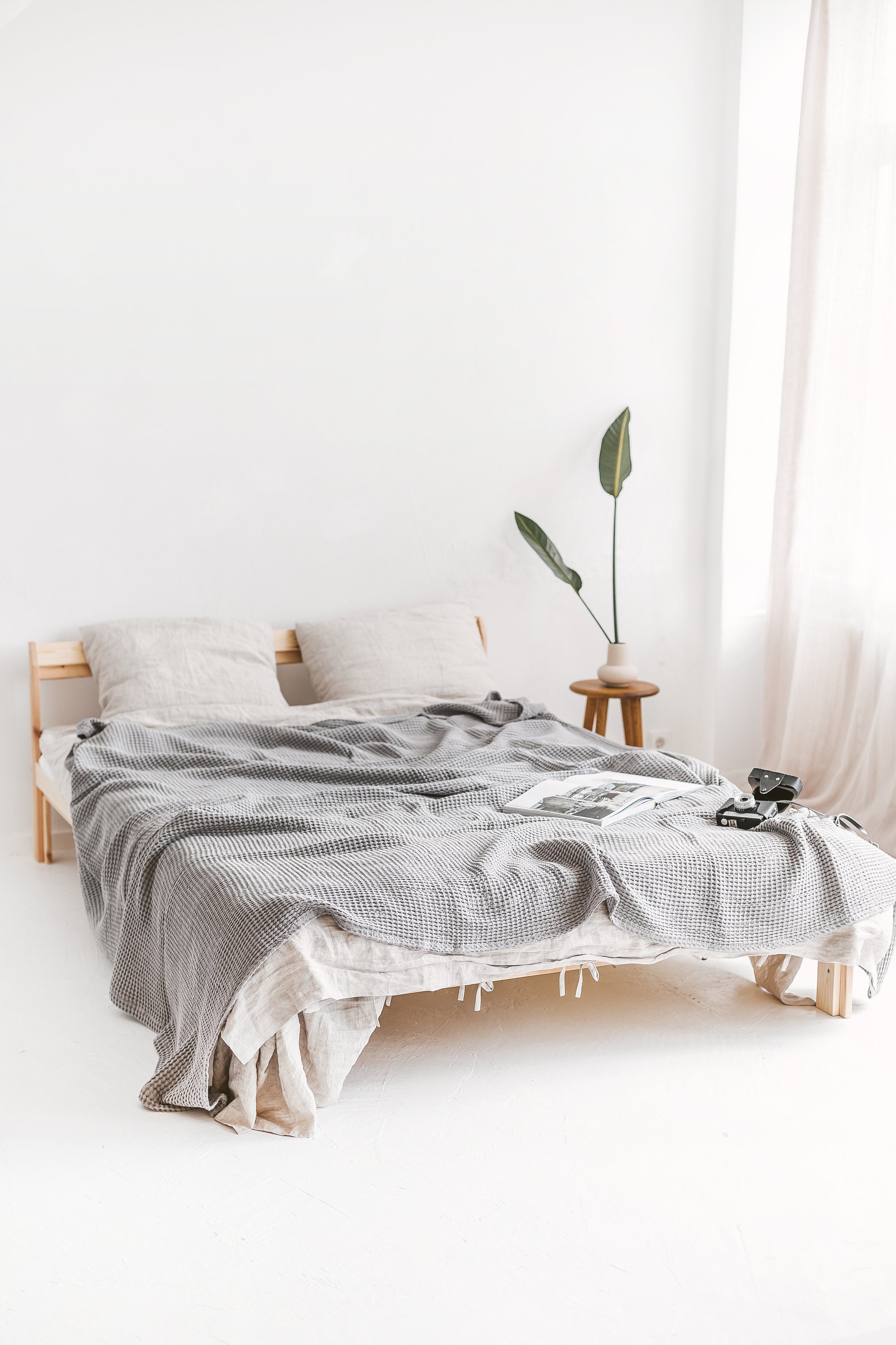 Waffle Linen Bedspread Coverlet Queen King Bed Cover