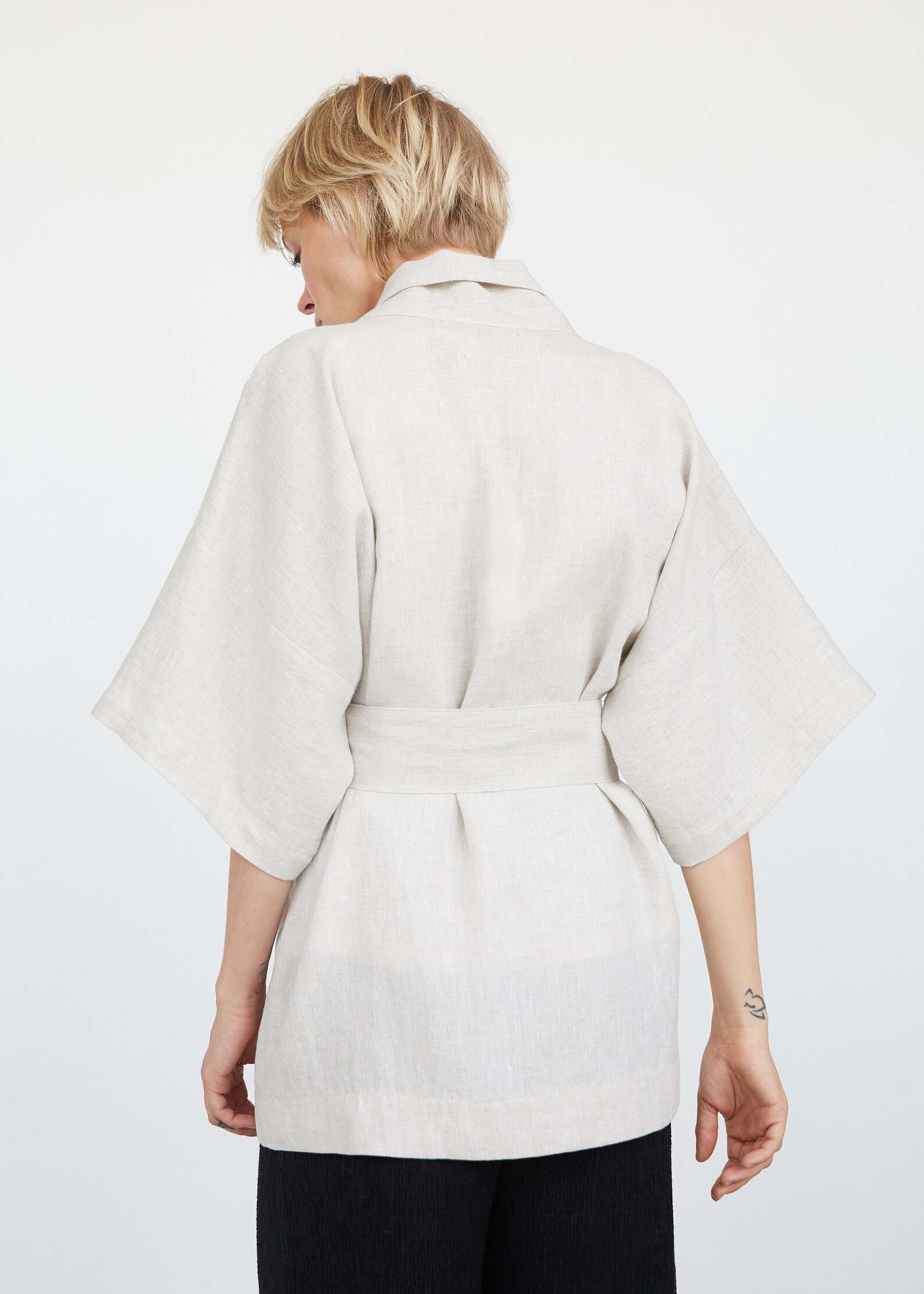 Natural Linen Kimono Jacket Linen Jacket With Belt Belted Etsy