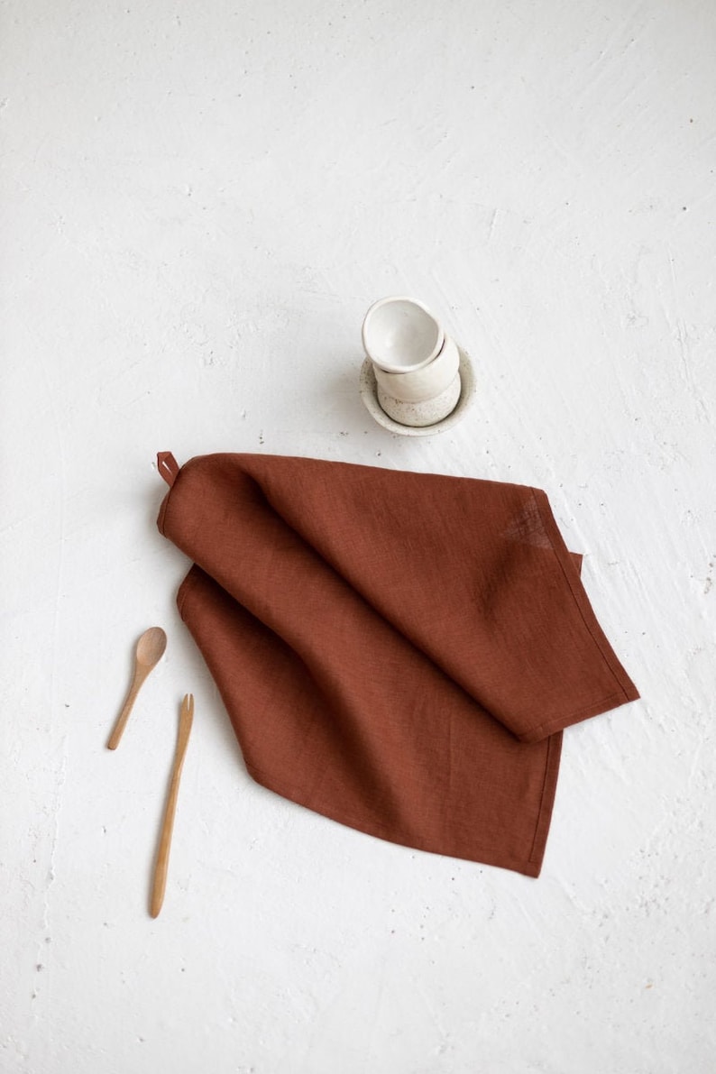 Linen Tea Towels Set Of 2, Linen Dish Towels ,Burnt Orange Linen Kitchen Towel,Kitchen Linens,Handmade Kitchen Towel image 3