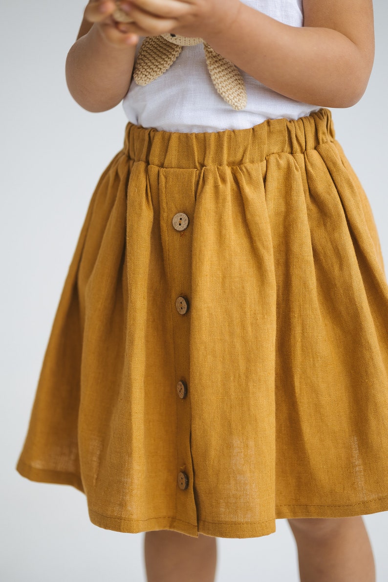 Girls Linen Skirt,Short Linen Skirt For Girl,Linen Girls Skirt With Buttons,Linen Girls Skirt,Buttoned Linen Summer Skirt image 2