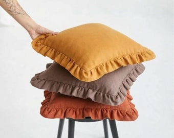 Ruffled Linen Pillow Cover, 50+ Colors, Custom Sizes Available