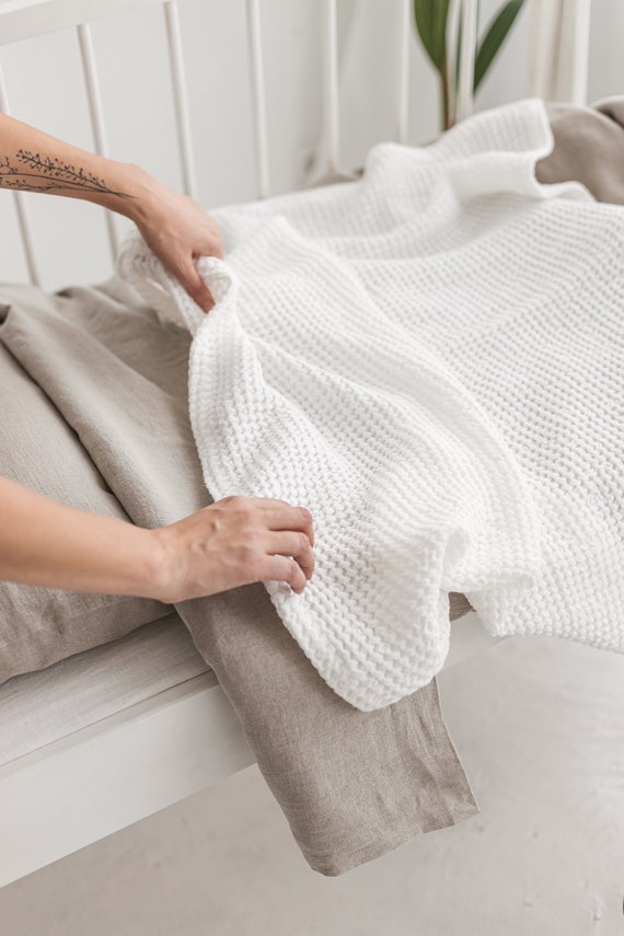 Linen Baby Blanket White Waffle Linen Blanket Linen Baby Throw