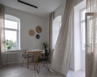 Cortina de lino beige de 55"/140 cm de ancho, cortina de lino con pestaña superior, cortina larga, cortinas de ventana de lino, panel de cortina de lino, cortina de lino lavada en piedra