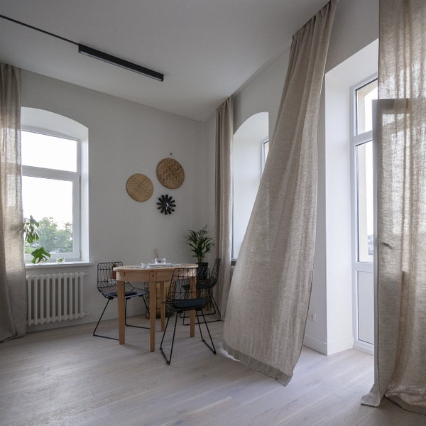 55"/140 cm Wide Beige Linen Curtain, Tab Top Linen Curtain, Long Curtain, Linen Window Drapes Linen Curtain Panel, Stonewashed Linen Curtain