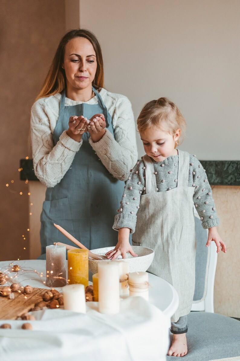 Linen Kids Pinafore,Personalized Linen Kids Apron,Linen Apron For Kids With Name,Embroidered Linen Toddler Pinafore,Cross Back Kids Pinafore image 1