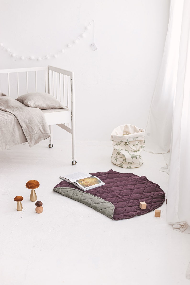 Natural Linen Baby Play Mat Round Linen Quilted Playing Rug Etsy