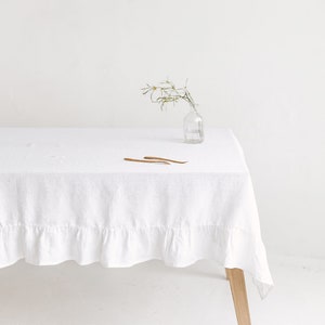 Amber Linen Tablecloth With Ruffle, Ruffled Linen Table Cloth for Wedding,Custom Size Linen Table Cover,Extra Large Linen Ruffle Tablecloth image 5