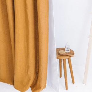 Waterproof Amber Linen Shower Curtain Extra Long, Water resistant Linen Curtains, Waterproof Linen Shower Drape, Linen douche long curtain image 2