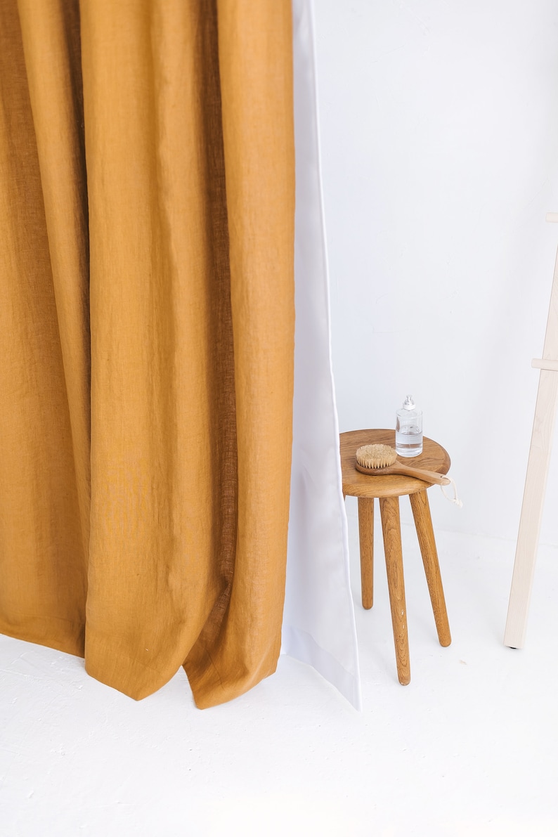 Waterproof Amber Linen Shower Curtain Extra Long, Water resistant Linen Curtains, Waterproof Linen Shower Drape, Linen douche long curtain image 2