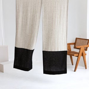 Black Color Block Linen Noren Curtain, Japanese Linen Noren, Japanese Curtain Door, Linen Doorway Noren Drape, Rod Pocket Linen Panel