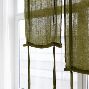 27''/70cm wide Moss Green Linen Roll Up blind, Linen Window Blind with Ties, Linen Roller Shades, Linen Noren Drape, Rod Pocket Linen Panel image 4