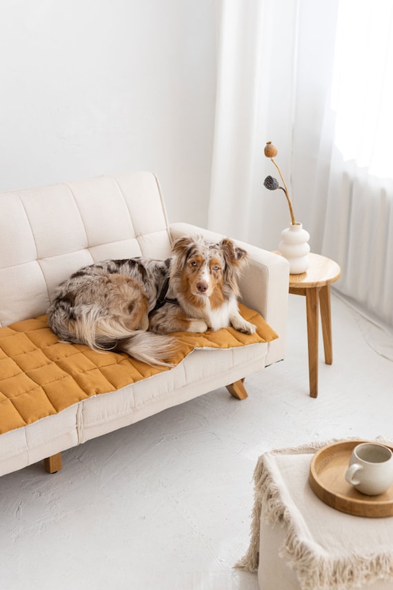 Leinen Couch Haustier Matte, Leinen Couch Beschützer, gesteppter Leinen Couch Bezug, gestepptes Leinen Sofa Topper Pad, Leinen Couch Haustier Abdeckung, Leinen Sitzbank