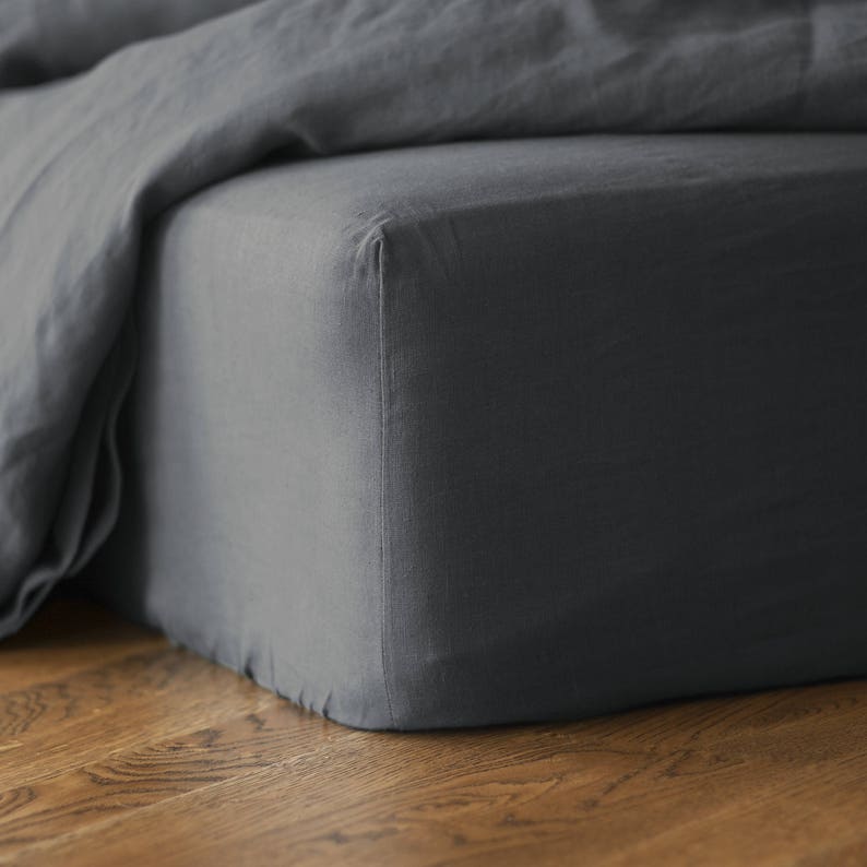Linen Fitted Sheet Gray Linen Sheet Pure Linen Sheet Queen Etsy