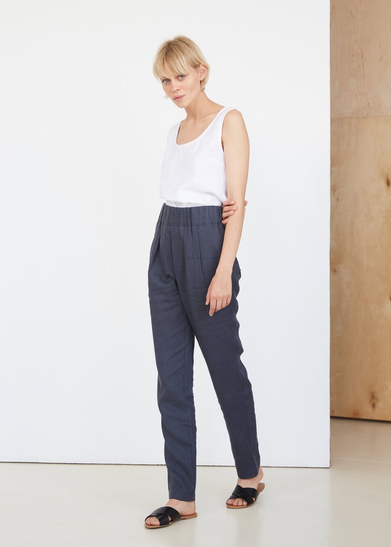 Gray Linen Woman Pants With Pockets Natural Linen Trousers - Etsy