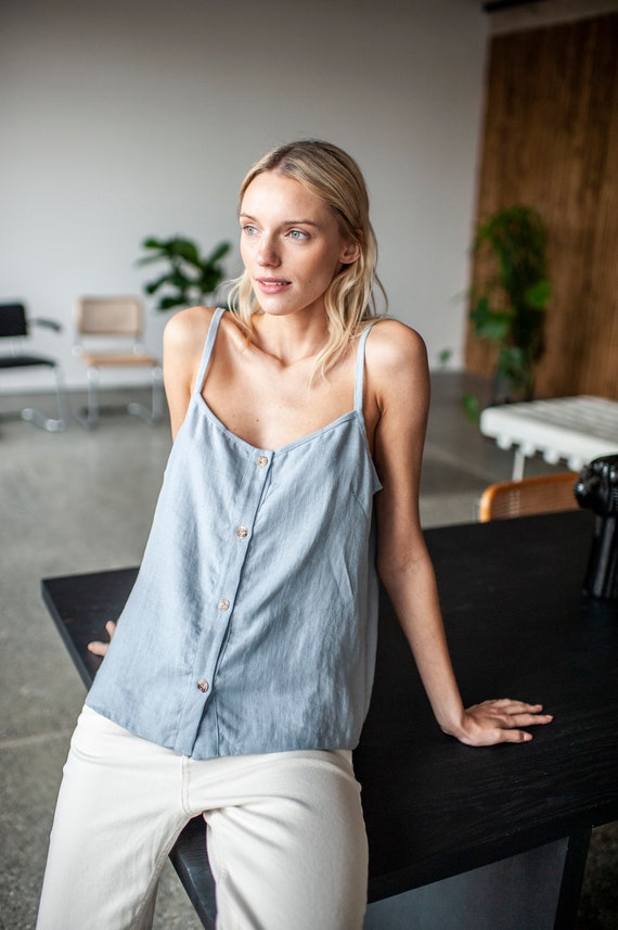 Linen spaghetti top strap top