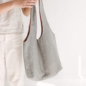 Reversible Linen Tote Bag / Linen Shopping Bag image 6