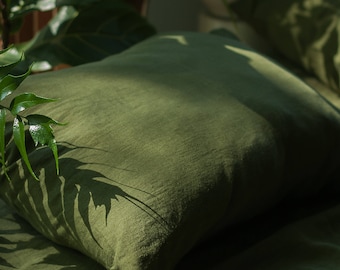 Fodera per cuscino in lino verde, fodera a busta in lino, federa per cuscino per il corpo, federa in lino naturale, federe su misura, federe in lino