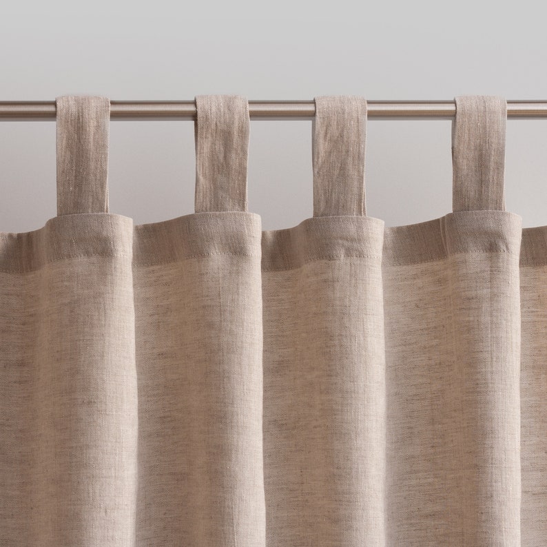 55/140 cm Wide Beige Linen Curtain, Tab Top Linen Curtain, Long Curtain, Linen Window Drapes Linen Curtain Panel, Stonewashed Linen Curtain image 5