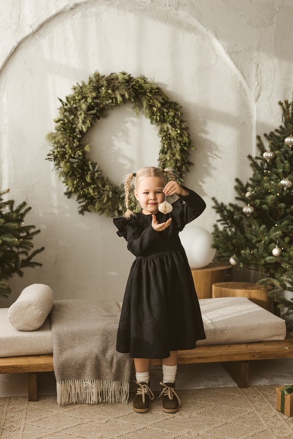 white christmas dresses White wrapround midi linen dress with puffed sleeve – Piure_com