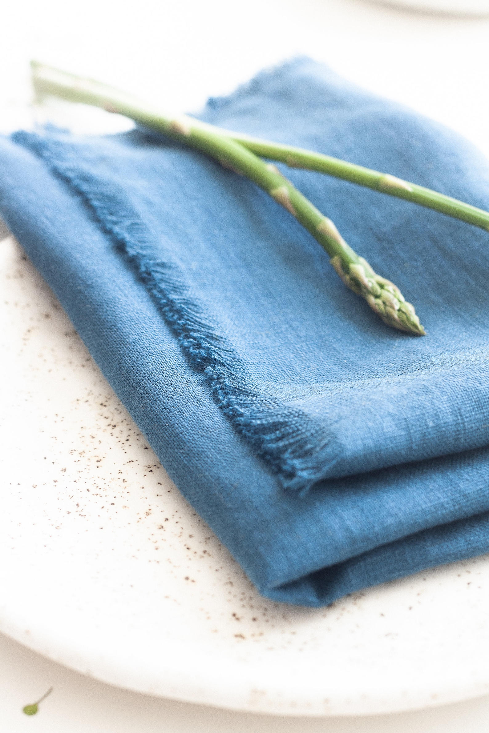 Blue Fringed Linen Napkins Set Fringed Linen Cloth Napkins Etsy