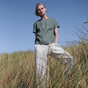 Linen Shirt With Back Buttons, Loose Summer Blouse, European Stonewashed Linen image 5
