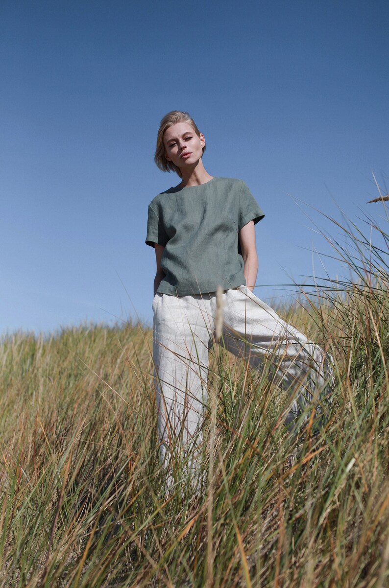 Linen Shirt With Back Buttons, Loose Summer Blouse, European Stonewashed Linen image 5