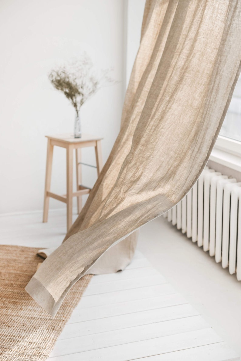 Tenda in lino grigio chiaro da 86,6/220 cm di larghezza, tenda per finestra in lino naturale, pannello per tende in lino ammorbidito, tenda in lino extra lunga, tenda grigia immagine 3