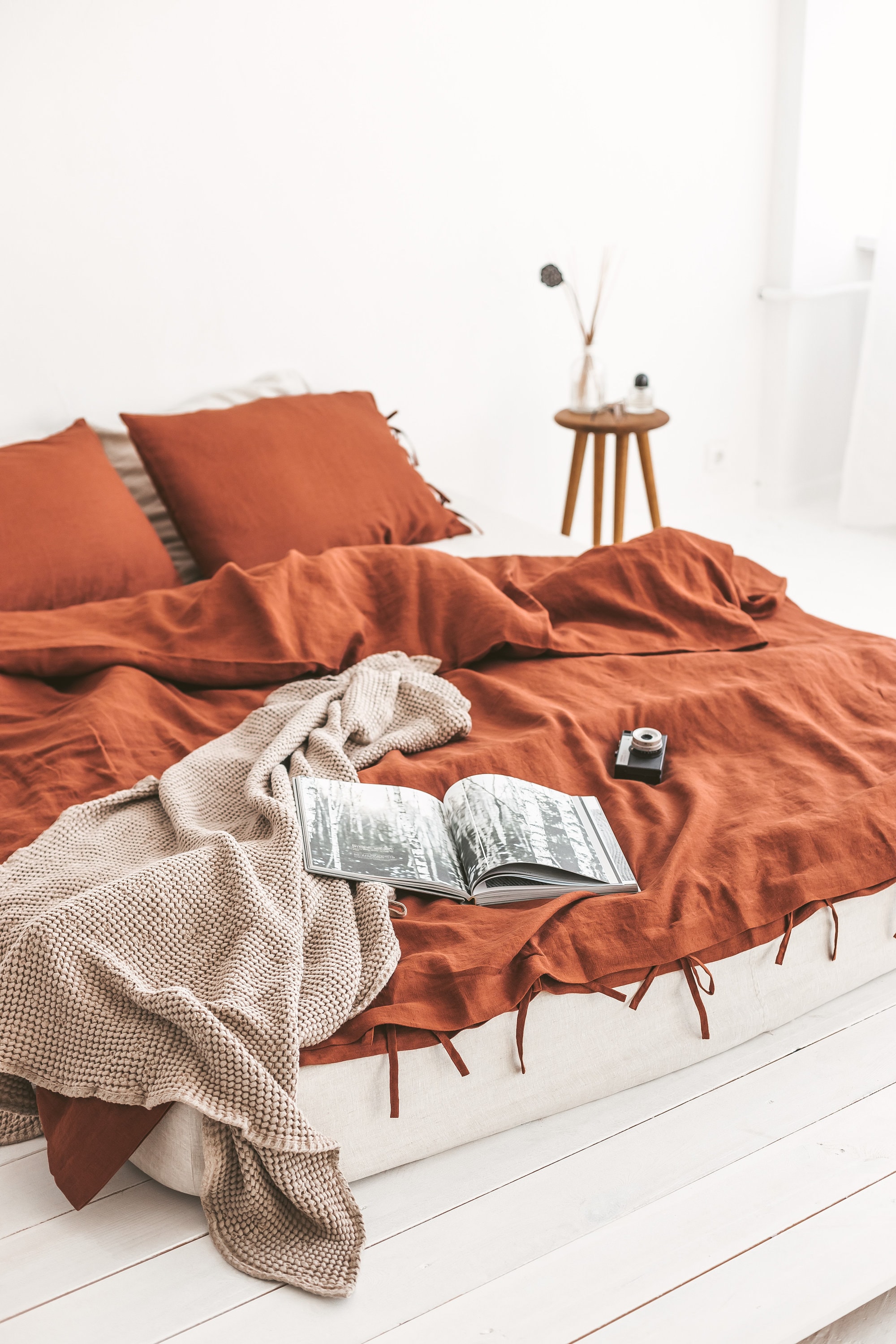Rust Linen Duvet Cover and Pillowcases Boho Linen Bedding Etsy