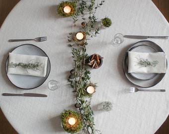 White Round Linen Tablecloth,Christmas Linen Table Cloth,Round Table Wedding Tablecloth, Extra Large Circle Table cloth