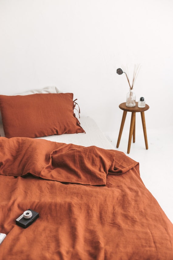 Rust Linen Duvet Cover And Pillowcases, Rust Duvet Cover Queen Size