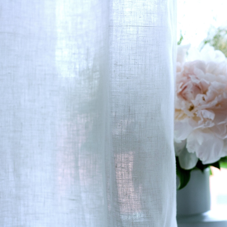 55/140 Cm Wide White Extra Long Linen Curtain, Linen Window Drape, Stonewashed Linen Curtain Panel, White Linen Curtain,Custom Size Curtain image 4
