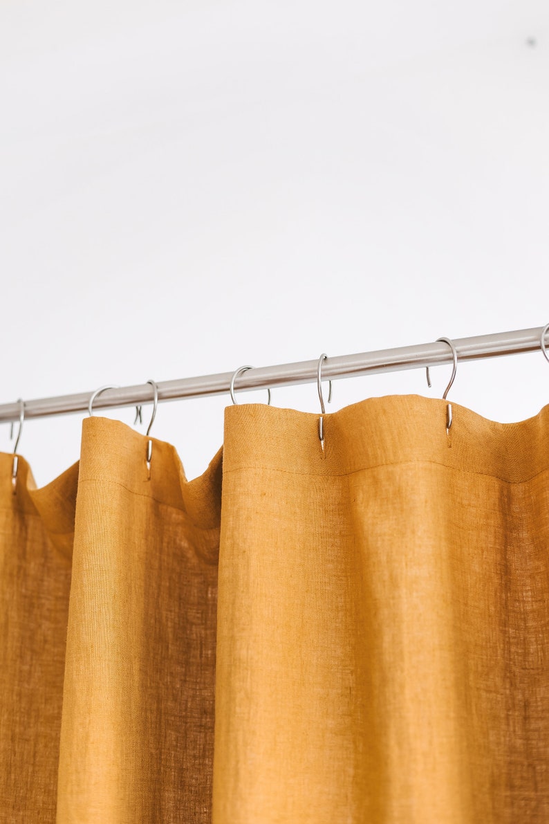 Waterproof Amber Linen Shower Curtain Extra Long, Water resistant Linen Curtains, Waterproof Linen Shower Drape, Linen douche long curtain image 4