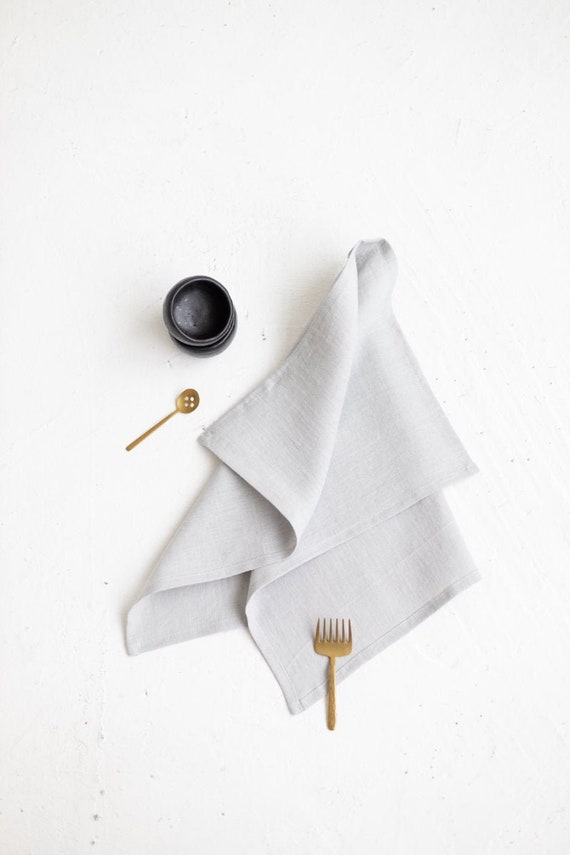 Handmade Linen tea towels with a hidden loop for hanging.