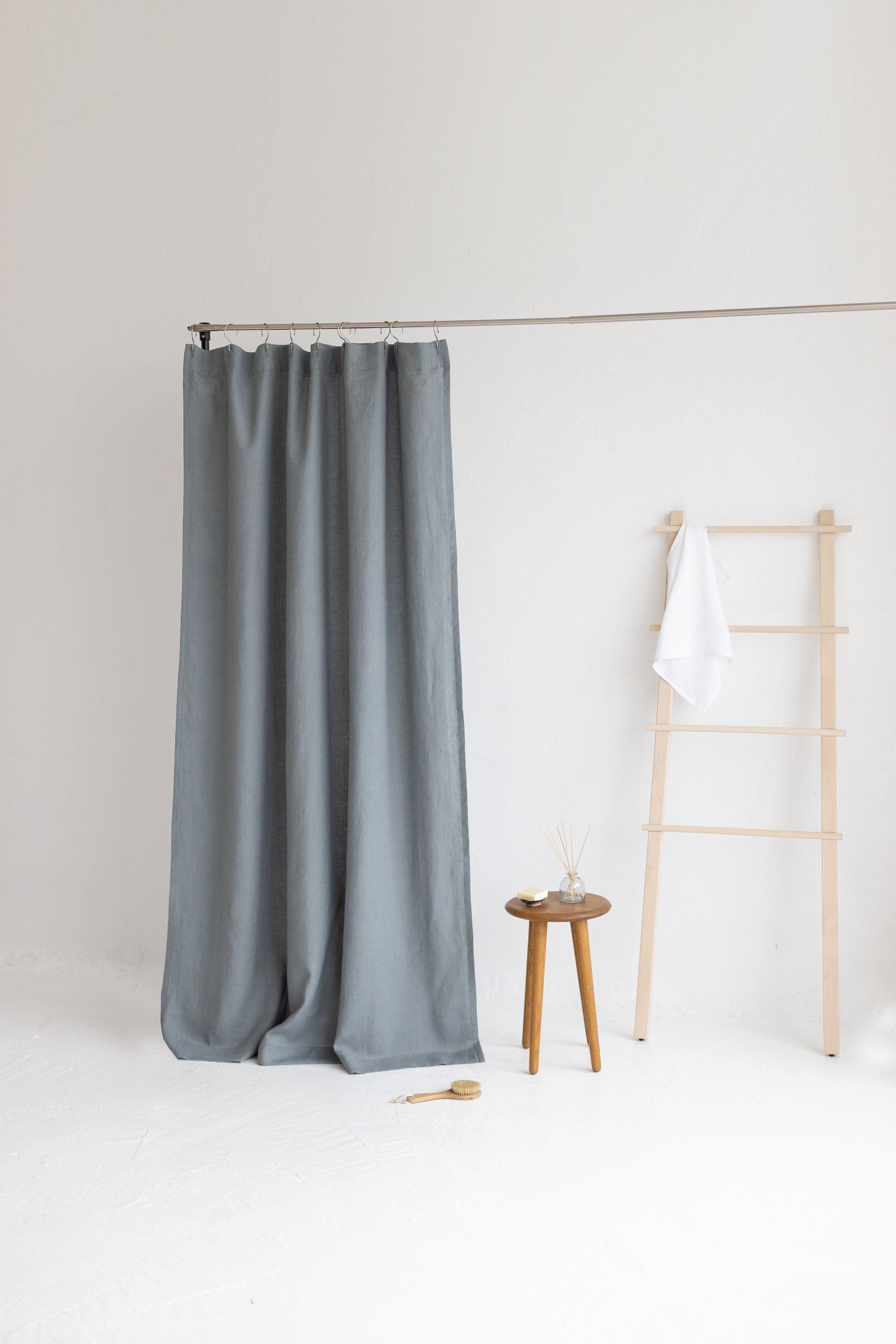 Waterproof Gray Linen Shower Curtain Extra Long, Water resistant Linen Curtains, Waterproof Linen Shower Drape, Long Linen douche curtain