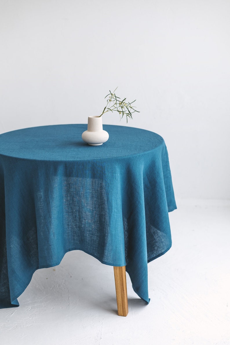 Square Linen Tablecloth For A Round Table, Extra Large Square Table cloth, Green Round Linen Tablecloth image 1